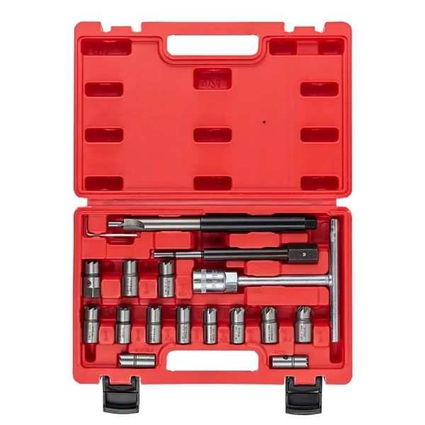 Набор фрез для чистки и восстановления посадочных мест дизельных форсунок,17пр.(14х14,15.5х15.5,17х17,15х19,17х17.5,17x19,17х19.5,17х20,17х21,17.5х20.