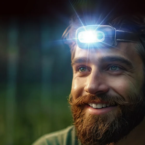 Фонарь светодиодный налобный аккумуляторный с сенсором бесконтактного включения (4 реж.раб.,500мАч,80-180Лм,время раб.90-210мин,время зар.120мин)