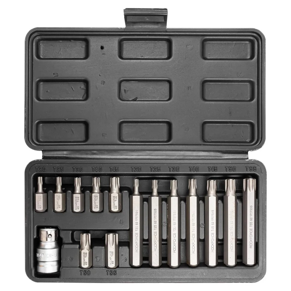 Набор бит TORX с битодержателем,15пр. 1/2''(L: 30/75мм, Т20,Т25,Т30,Т40,Т45,Т50,Т55)