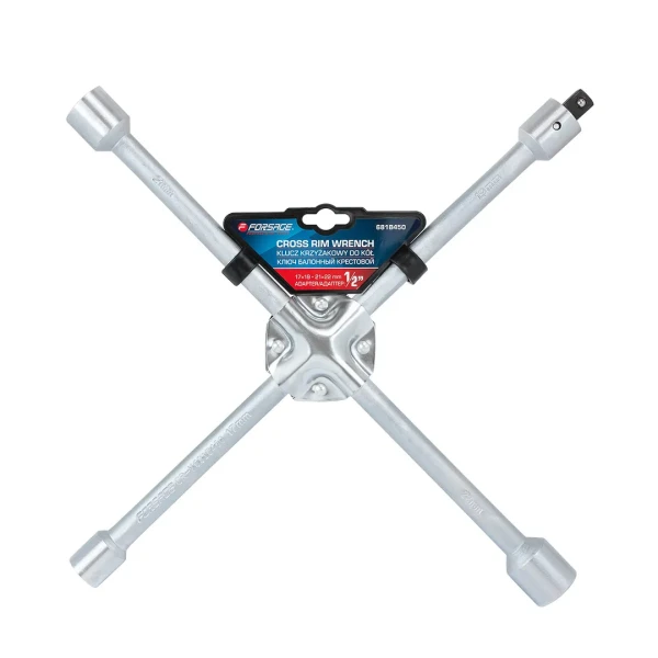 Ключ балонный крестовой 17-19-21-22мм с адаптером 1/2''на пластиковом держателе