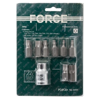 Набор бит торкс с битодержателем 9пр. 3/8''(Т20,Т25,Т30,Т40,Т45,Т50,Т55,Т60)