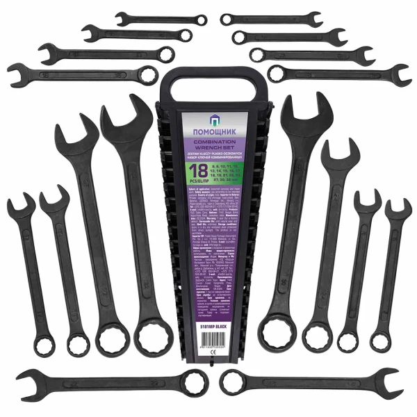 Набор ключей комбинированных 18пр. (8-19, 21, 22, 24, 27, 30, 32мм),в пластиковом держателе