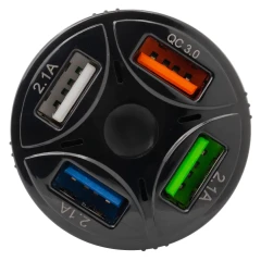 Автомобильное зарядное устройство FY-204 (12V-24V, USB 2, 3, 4:5V-Max 2.4A, QC3.0: 5V/3A,9V/2A,12V/1.5A)