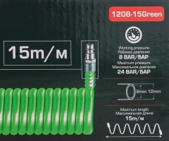 Шланг витой полиуретановый 8мм х 12мм х 15м с быстроразъемами