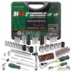 Набор инструментов 94+6пр.1/4'',1/2''(6гр.)+(головка-бита1/4'':T40,биты 5/16'':М5,6,8,10,12,14,головка 1/2''8мм,ключиГ-обр.:4,5,6мм,T20H,T25H)