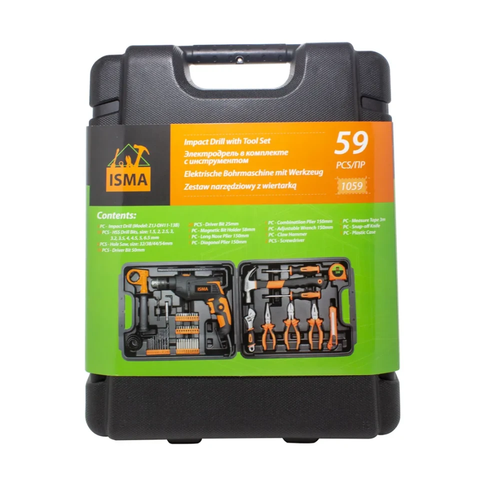 Набор инструментов с дрелью электрической,59пр.(220V,750W,0-2900об/мин),в кейсе