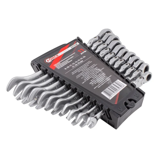 Набор ключей комбинированных трещоточных с шарниром 11пр. (8,10,11,12,13,14,15,16,17,18,19мм)в пластиковом держателе