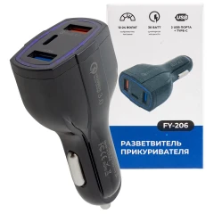 Автомобильное зарядное устройство FY-206 (12V-24V, USB 2/TYPE-C:5V-Max 2.4A, QC3.0: 5V/3A,9V/2A,12V/1.5A)