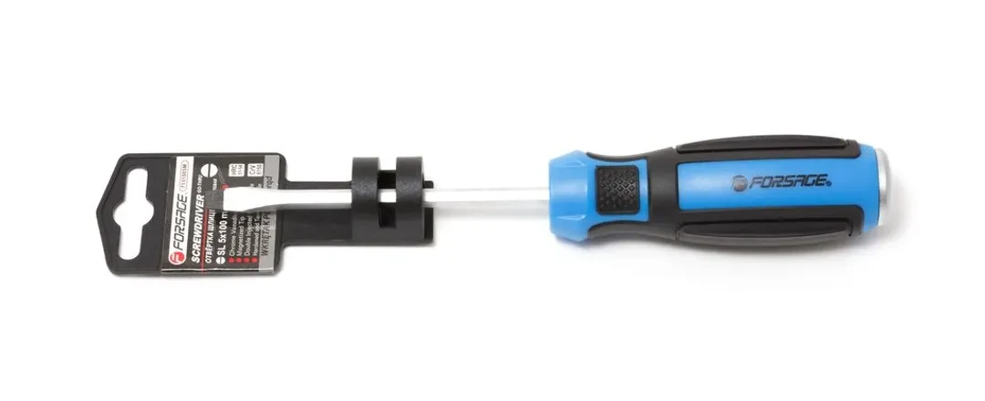 Отвертка шлицевая силовая магнитная SL 5x100мм на пластиковом держателе