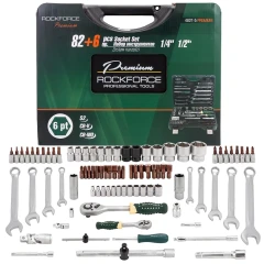Набор инструментов 82+6пр.1/4''1/2''(6гр.)+(головка-бита 1/4''T40, биты 5/16'': М8,10,12,14,головки 1/2'': 10,12,13мм,ключи комбинир.:15,16мм)
