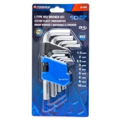 Набор ключей 6-гранных Г-образных 10пр.(1.5, 2, 2.5, 3-6, 8, 10мм)в пластиковом держателе