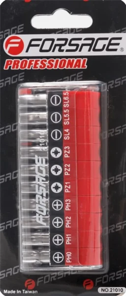 Набор бит в пластиковом футляре типа ''магазин''10пр.,1/4''(PH.0.1.2.3, PZ, 1.2.3., SL 4.5, 5. 6.5 - 25мм)