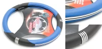 Чехол руля кожа-PU H-8535-M (black/blue/chrome) (A)