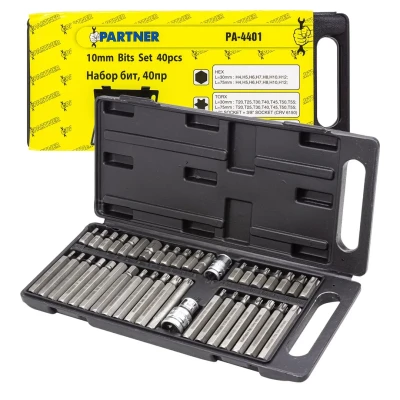 Набор бит с битодержателями 40пр. (10мм)(75/30мм:T20-T55,H4-H12,M5-M12), в пластиковом кейсе