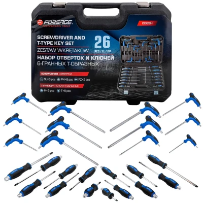 Набор инструментов, отвертки с ключами Т-образными 6-гранными, набор 26пр.
