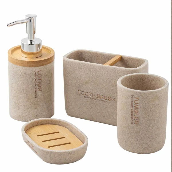 Набор для ванной комнаты 4пр. (мыльница, дозатор для мыла, подставка для зубных щеток, подставка для косметических аксессуаров)