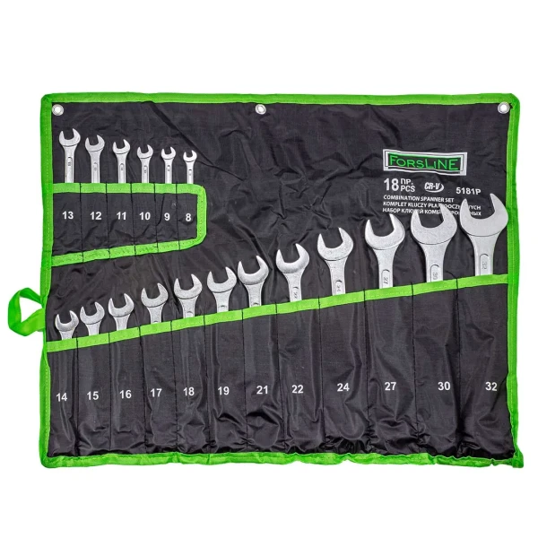 Набор ключей комбинированных 18пр.(8-19,21,22,24,27,30,32мм),на полотне