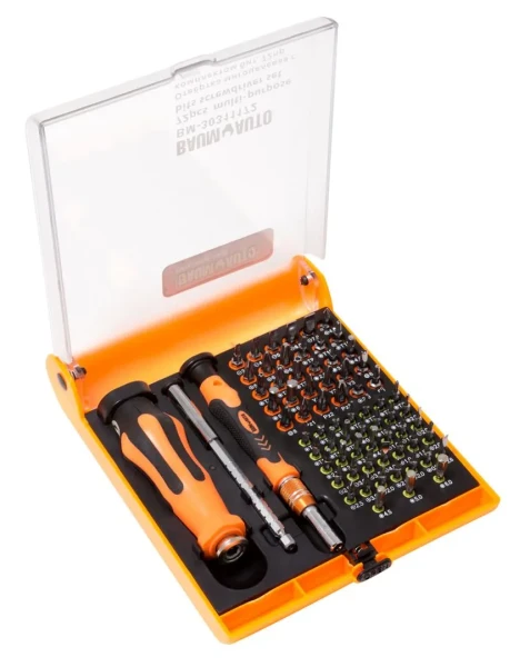 Набор отверток многоцелевых с удлинителем и набором бит для точных работ, 72пр.(T,TH,H,SL,PH,PZ,спец. биты),в футляре