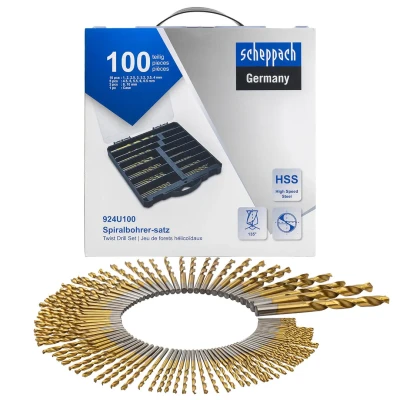 Набор сверл по металлу,100пр.(1,2,2.5,3,3.2,3.5,4-по 10шт,4.5,5,5.5,6,6.5-по 5шт,8,10-по 2шт)в кейсе