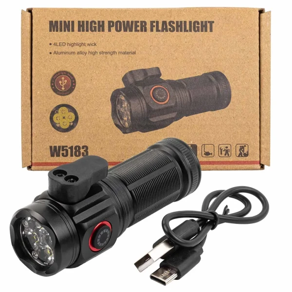 Фонарь ручной аккумуляторный с магнитом и мини-резаком (6 режимов работы, аккум. 500мАч, световой поток 1200 Лм, время работы 1-3ч, время зар. 2ч)