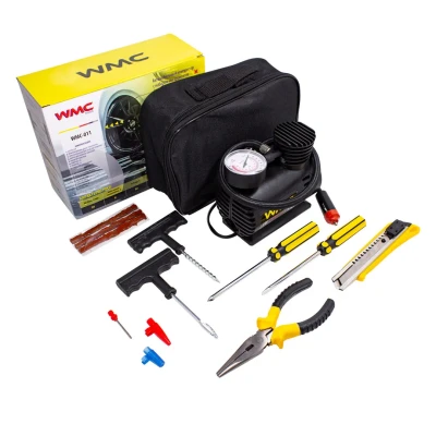 Компрессор автомобильный с набором инструментов для ремонта шин(12V,18л/мин,8А)