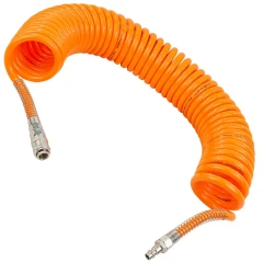 Шланг витой полиуретановый 8мм х 12мм х 10м с быстроразъемными наконечниками 1/4''(максимальное давление - 15bar, рабочая температура от -20 до +60 гр