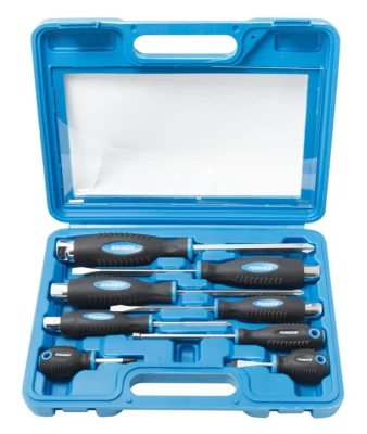 Набор отверток силовых магнитных ''Profi'',8пр.(SL:5.5х100,6.5х125,8.0х150,9.5х175,6.5х38мм, PH:1х75,2х38,2х100,3х125мм+магнит телескоп190-550мм)в кейсе