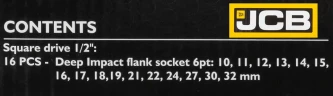 Набор головок ударных глубоких, 16пр.(6-гр),1/2''(10-19, 21, 22, 24, 27, 30, 32мм),в пласт.кейсе