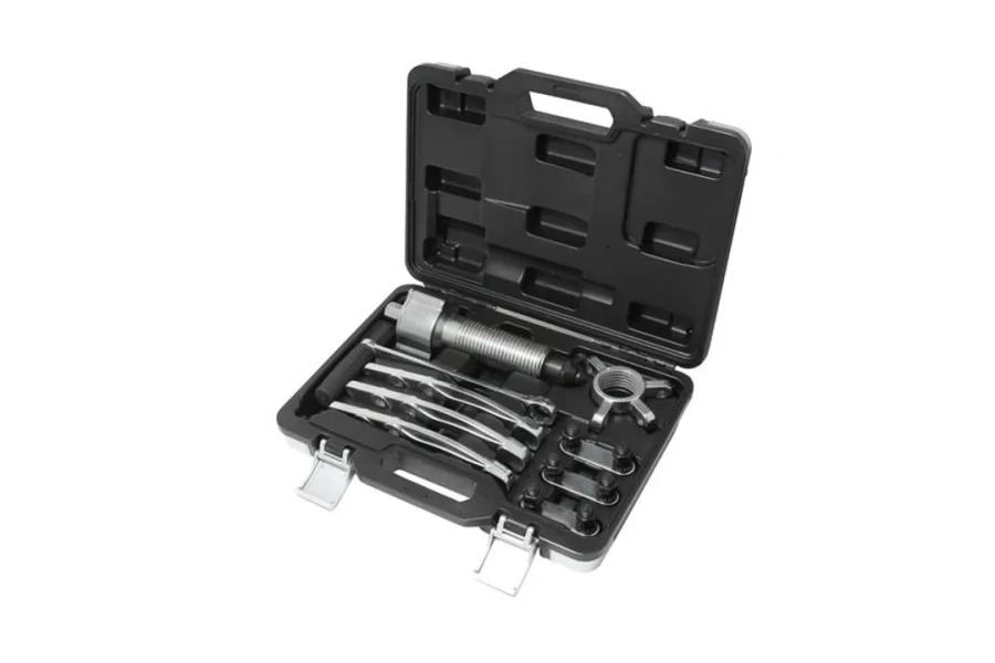 Съемник двух-трехзахватный переставной с редуктором, 5т (Ø захвата: 75-200мм, длина лап - 195мм, ход штока-100мм), в кейсе