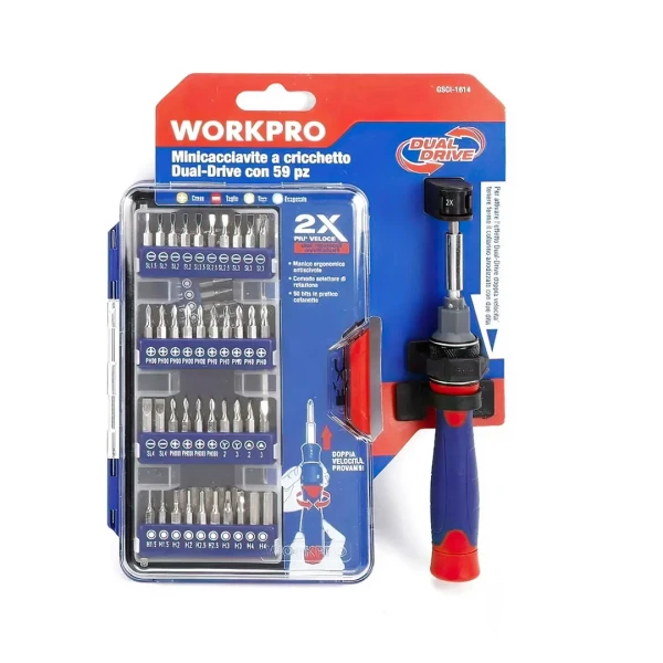 Отвертка ювелирная реверсивная с двойным храповым механизмом с набором бит, 59 пр