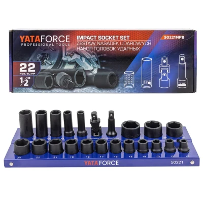 Набор головок ударных 22пр.1/2''(6-гр.)(10,12-19,21,22,24,27,30,32мм,глубокие-10,13,17,19,21мм,удлинитель 75мм,кардан),в кейсе