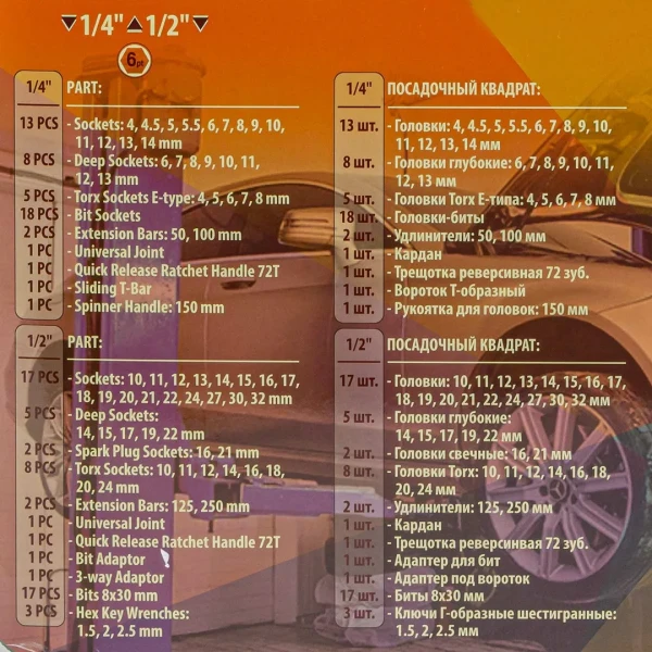 Набор инструментов 108пр. 1/2'', 1/4''(6гр.)(4-32мм)