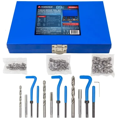 Набор приспособлений и футорок для восстановления резьбы(М6х1, М8х1.25, М10х1.25) 88пр., в металлическом кейсе