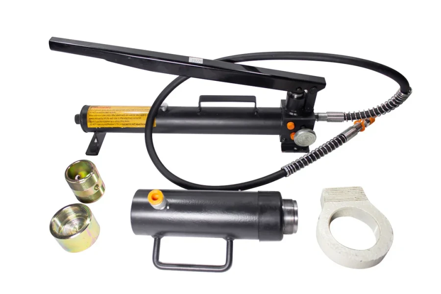 Набор гидравлического оборудования для кузовных работ, 20т,(насос, цилиндр + комплект удлинителей и надставок), в двух металлических кейсах