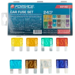 Предохранители плавкие флажковые автомобильные (от 20А до 100А), комплект 24пр.