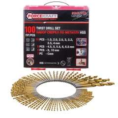 Набор сверл по металлу,100пр.(1,2,2.5,3,3.2,3.5,4-по 10шт,4.5,5,5.5,6,6.5-по 5шт,8,10-по 2шт)в кейсе