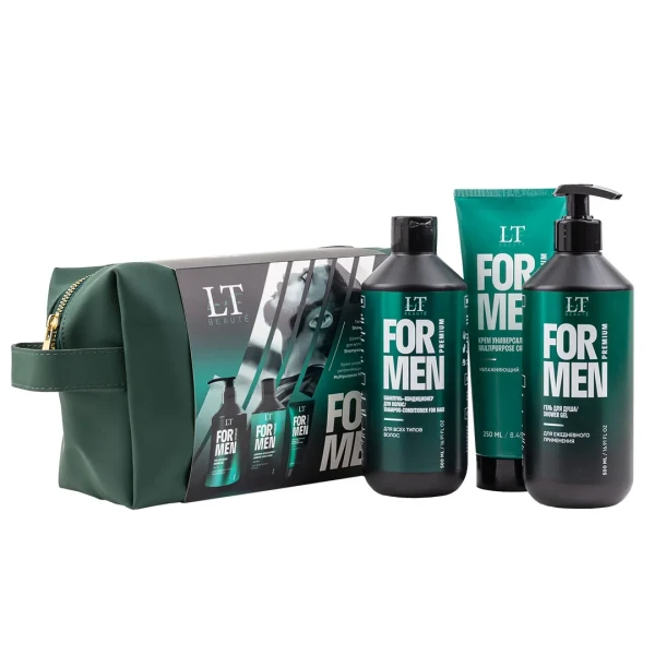 Мужской подарочный набор (гель LT-2357,шампунь LT-2340,крем LT-2388,bag3 (зеленая)+уп)