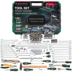 Набор инструментов 142+2пр. 1/4'', 3/8'', 1/2''(6гр.,12гр.)