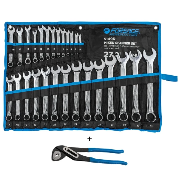 Набор ключей комбинированных 27пр.(6-28,30,32мм+ключи трещоточные 10,13мм) на полотне