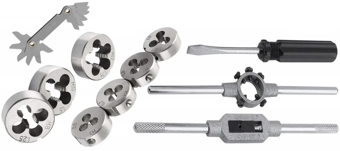 Набор метчиков и плашек, 32(М3х0.5,М4х0.7,М5х0.8,М6х1.0,М8х1.25,М10х1.5,М12х1.75) пр в металлическом кейсе