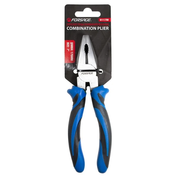 Плоскогубцы комбинированные с эргономическими рукоятками 7''(175мм), на блистере