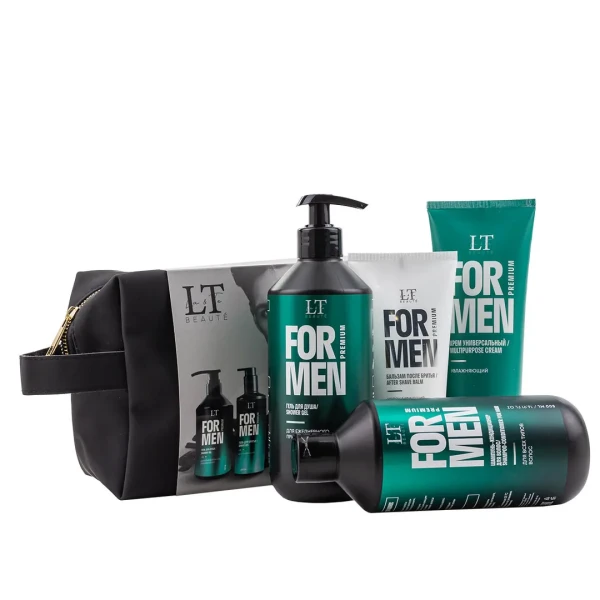 Мужской подарочный набор (гель LT-2357,шампунь LT-2340,крем LT-2388,бальзам LT-2371,bag4 (черная)+уп)