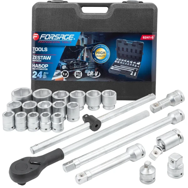 Набор инструментов 24пр. 3/4''6гр.(17,19,21,22,24,27,30,32,33,34,35,36,38,41,46,50), в кейсе
