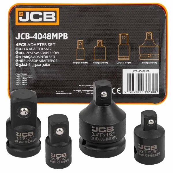Набор адаптеров ударных 4пр(3/8''(F)x1/2''(M),1/2''(F)x3/8''(M),1/2''(F)x3/4''(M),3/4''(F)x1/2''(M)),в ложементе