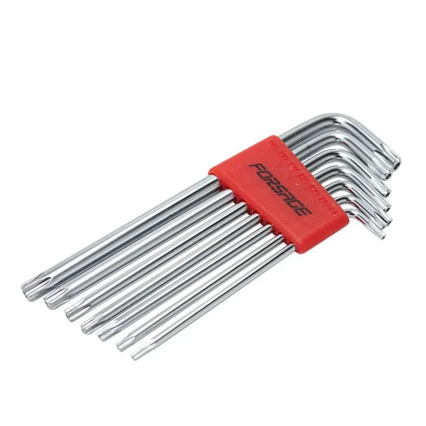 Набор ключей TORX Г-образных длинных с отверстием 7пр.(Т10Н,Т15Н,Т20Н,Т25Н,Т27Н,Т30Н,Т40Н) в пластиковом держателе