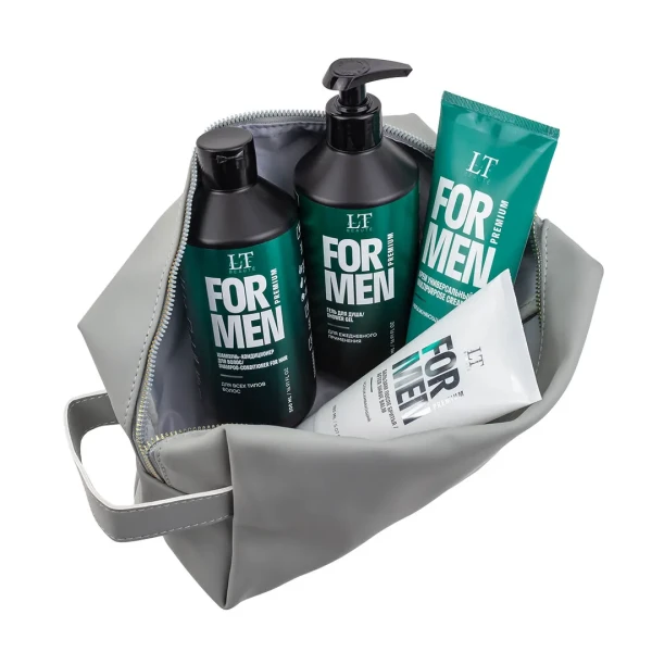 Мужской подарочный набор (гель LT-2357,шампунь LT-2340,крем LT-2388,бальзам LT-2371,bag5 (серая)+уп)