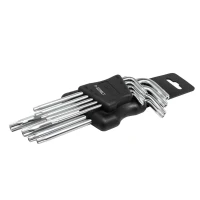 Набор ключей TORX Г-образных длинных, 9пр. (Т10Н, Т15Н, Т20Н, Т25Н,Т27Н, Т30Н, Т40Т, Т45Н,Т50Н с отверстием) в пластиковом держателе