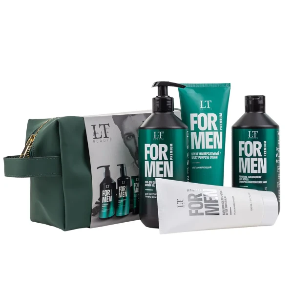 Мужской подарочный набор (гель LT-2357,шампунь LT-2340,крем LT-2388,бальзам LT-2371,bag6 (зеленая)+уп)\