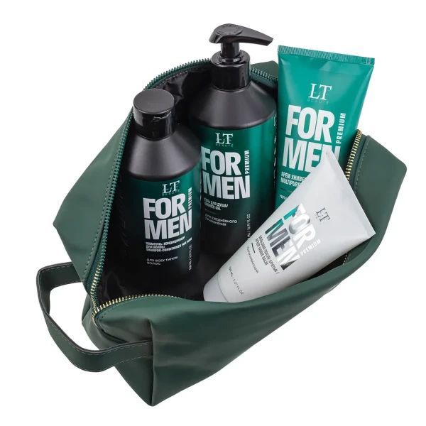 Мужской подарочный набор (гель LT-2357,шампунь LT-2340,крем LT-2388,бальзам LT-2371,bag6 (зеленая)+уп)\