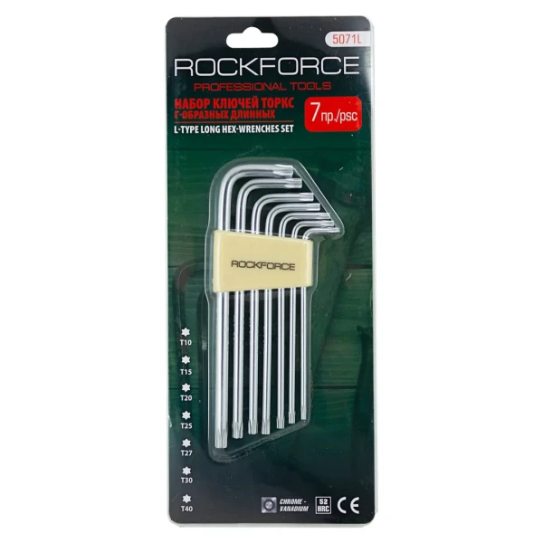 Набор ключей TORX Г-образных длинных, 7пр.(Т10,Т15,Т20,Т25,Т27,Т30,Т40) в пластиковом держателе